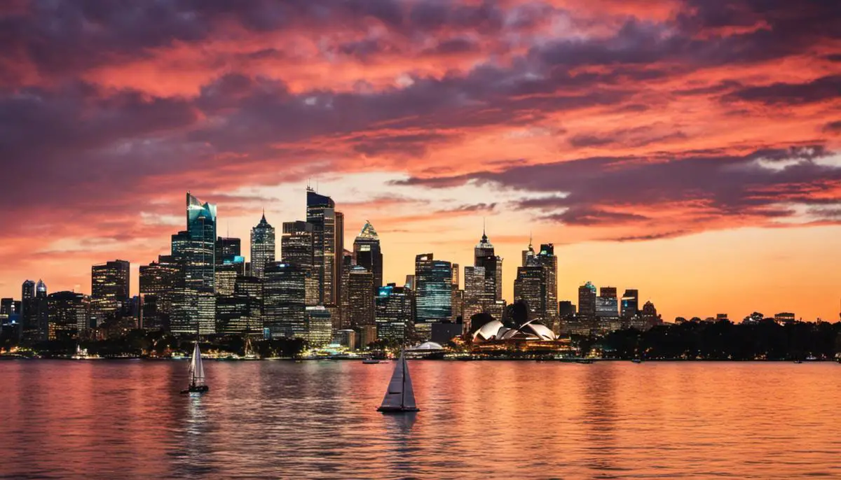 A beautiful view of Sydney's skyline at sunset