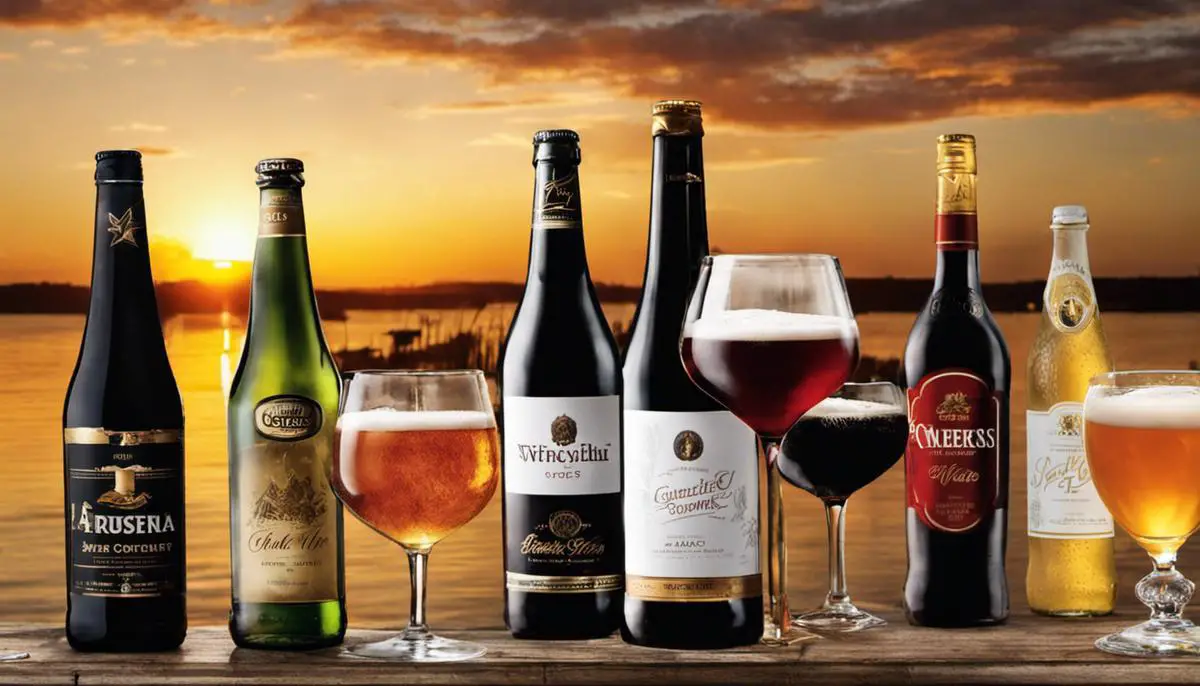 A variety of Australian favorite beverages, including beer, wine, and spirits, showcasing the diverse drinking culture in Australia.