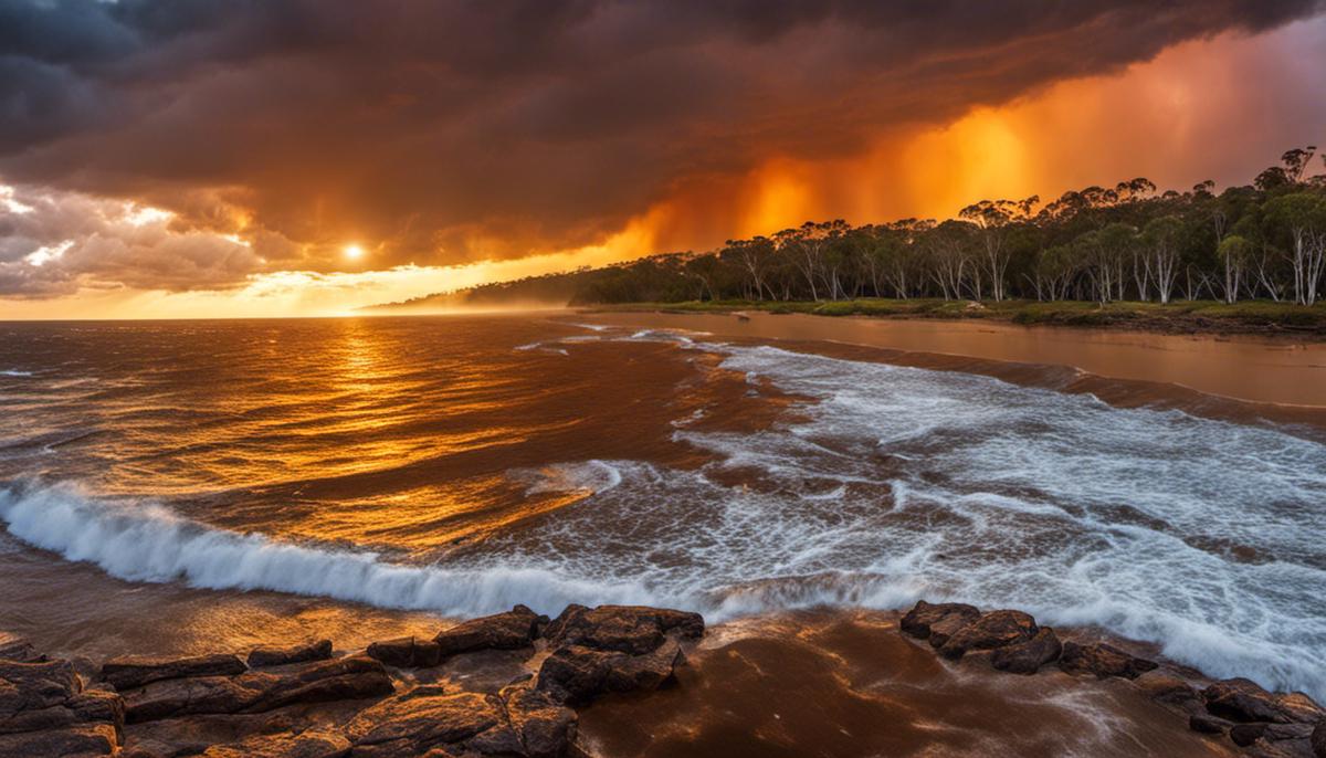 Image of extreme weather events in Australia showcasing cyclones, heatwaves, droughts, and bushfires.
