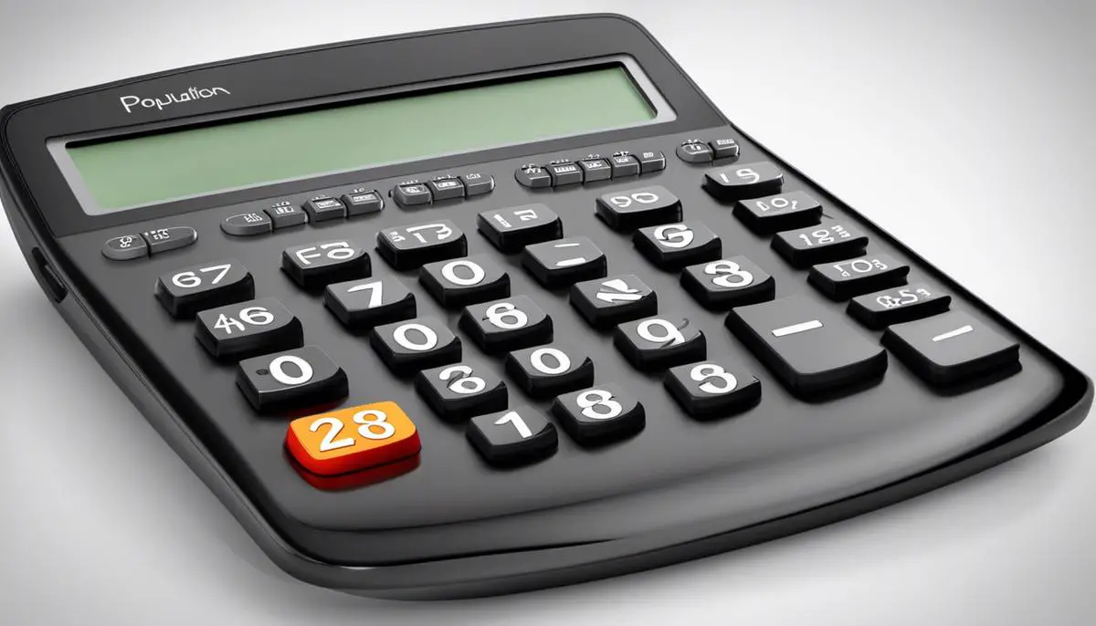 Illustration of a calculator with the word 'Population Calculation' on the screen